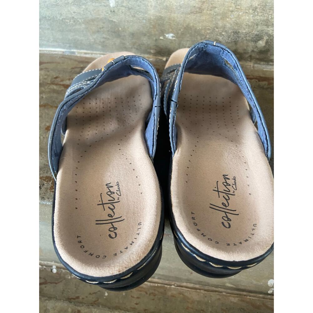 Clarks Lexi Myrtle denim blue slide sandal with bead detail - Picture 6 of 8